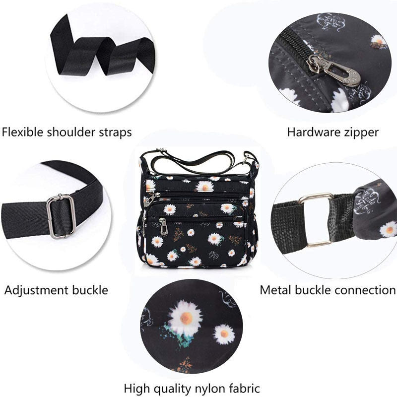 Women Nylon Floral Crossbody Bag Multi Pocket Shoulder Bag-Sun Flower
