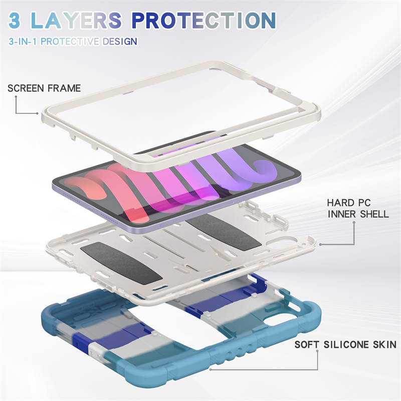 KingKong iPad Case For iPad Mini 6 Three-Layer With Holder-ColourfulBlue