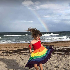 Baby Girls Rainbow Dress Toddler Princess Sleeveless Summer Dress Beach Tutu-Red