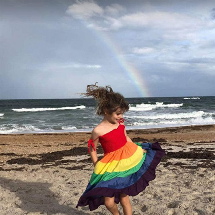 Baby Girls Rainbow Dress Toddler Princess Sleeveless Summer Dress Beach Tutu-Red