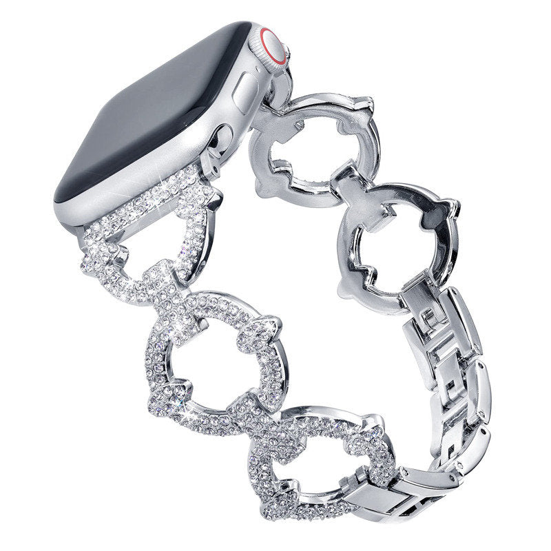 Bling Strap Full Diamonds Metal Jewelry Band for Apple Watch-Silver