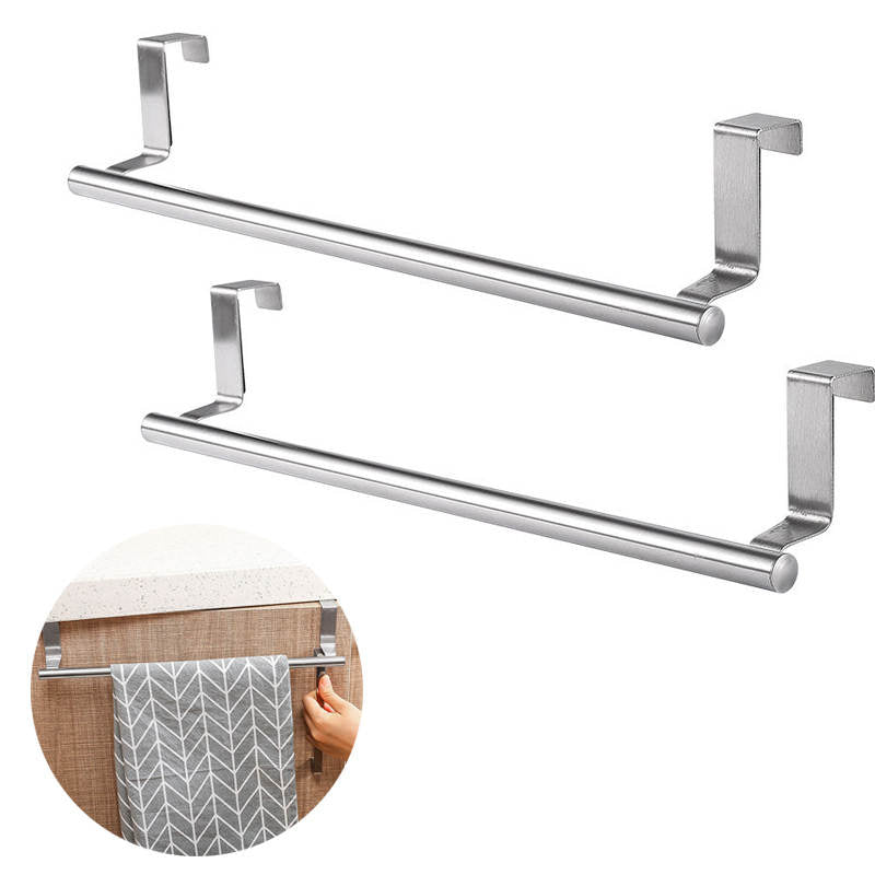 2 Pack Stainless Steel Over Door Towel Rack Bar Holders for Universal Fit on Cabinet Cupboard Doors -L