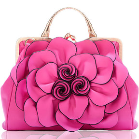 Womens Rose Flower Evening Clutches Formal Party Totes Shoulder Bag-RoseRed