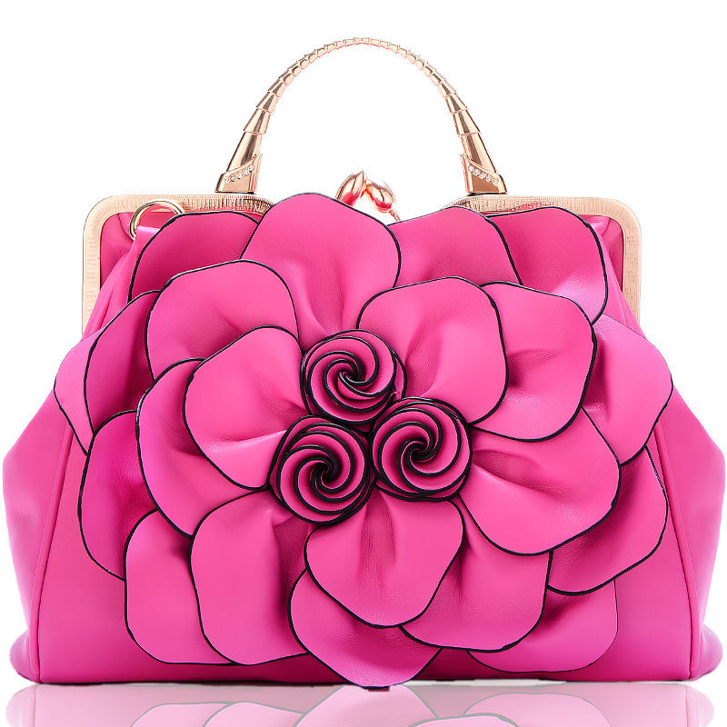 Womens Rose Flower Evening Clutches Formal Party Totes Shoulder Bag-RoseRed