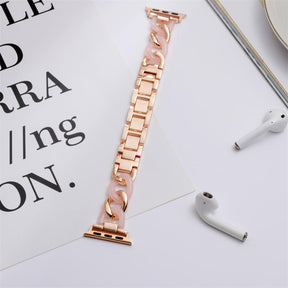 Fashion Resin Watch Band Bracelet Stitching Strap for Apple Watch Series SE/6/5/4/3/2/1-RoseGold+Pink