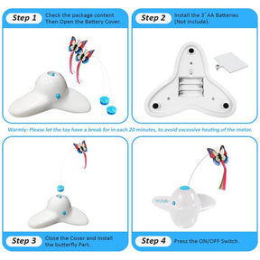 Cat Toy Butterfly Electric Flutter Rotating Kitten Toys with Replacement Butterfly-White