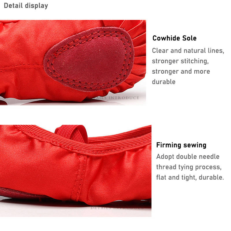 Ballet Shoes for Girls Soft Leather Satin Flat Gymnastic Shoes-Red