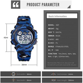 Kids Digital Sport Watches Outdoor Shockproof Military Child Watch-DarkBlue