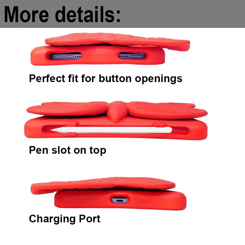 iPad Case For iPad Mini 6 Cartoon 3D Butterfly EVA Proof Shockproof Case with Bracket-Red
