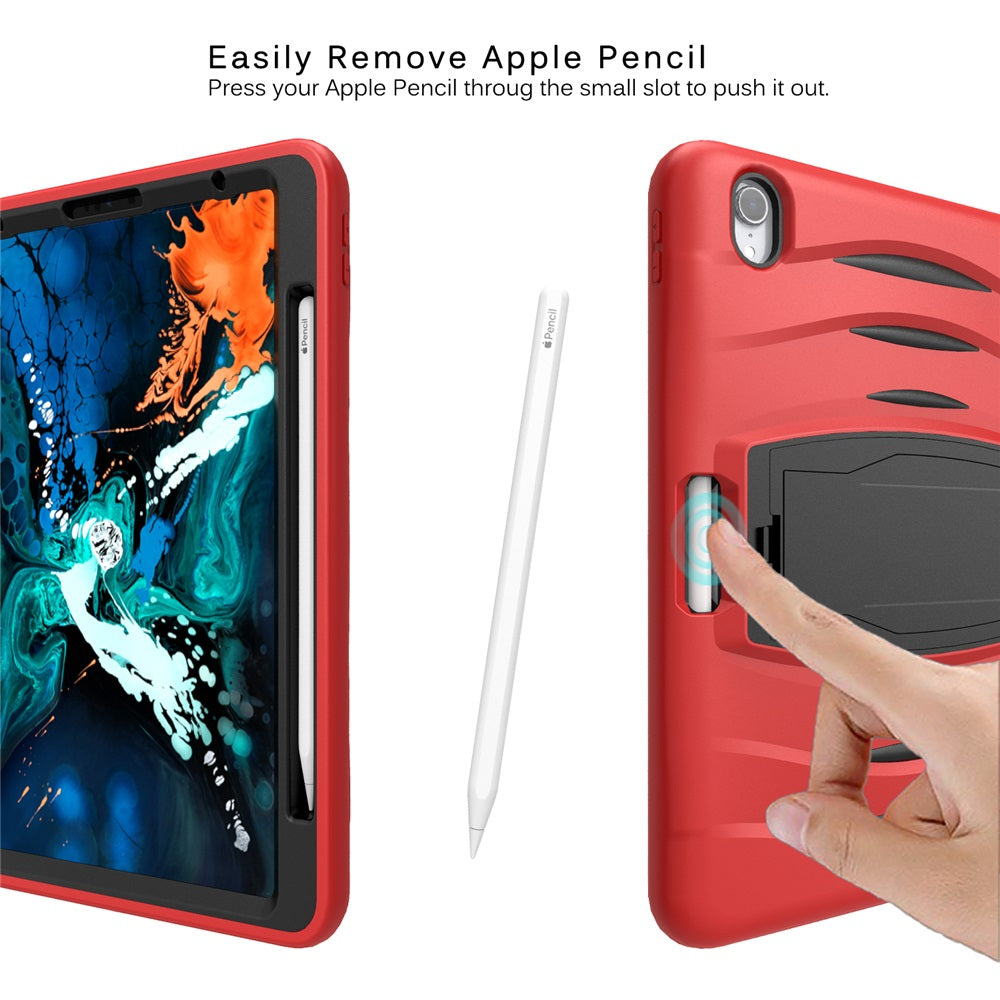 Shock Wave Kickstand Case Anti-Fall Protection With Pencil Holder For iPad Pro12.9 (2018)-Red