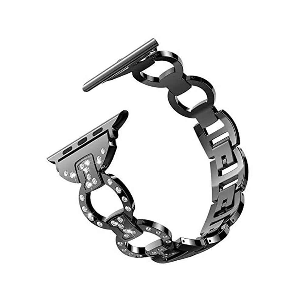 Adjustable Metal Watch Band With Diamonds For Apple Watch SE/6/5/4/3/2/1(Black)