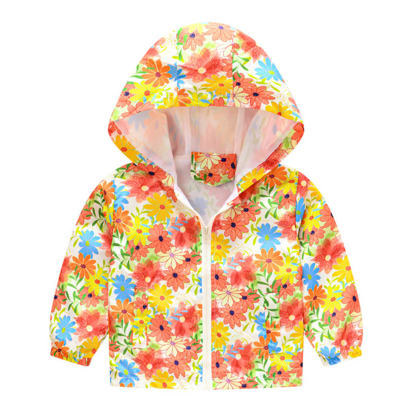 Toddler Boys Girls Cartoon Print Zip Jacket Hooded Trench Kids Casual Coats-36
