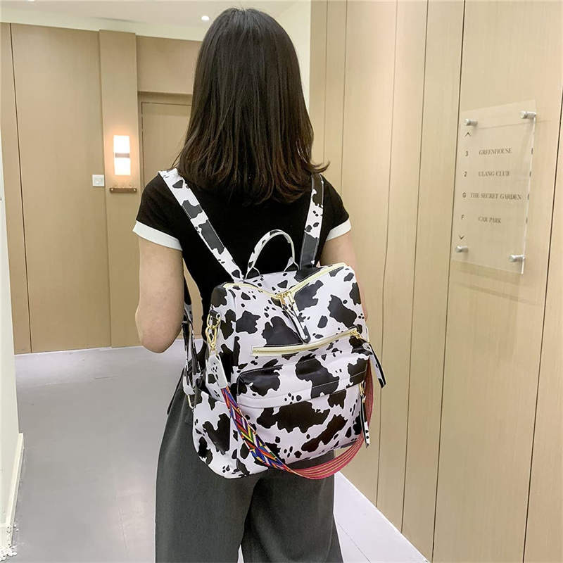 Fashion Backpack Multipurpose Print Leather Travel Shoulder Bag-White Cow Pattern