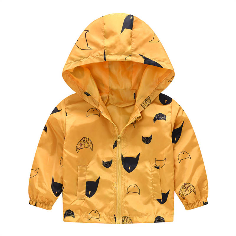 Toddler Boys Girls Cartoon Print Zip Jacket Hooded Trench Kids Casual Coats-40