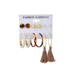 6 Pairs Fashion Earrings Set with Tassel Dangle Hoop Earrings Colorful Statement Earrings Studs-(Style 6)