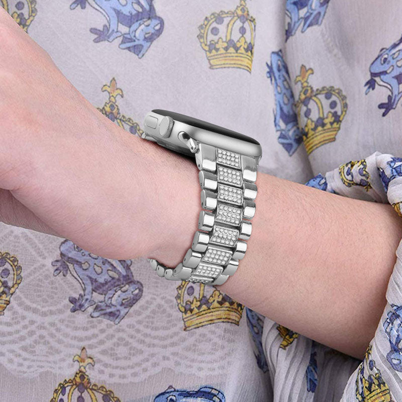 SZZ Bling Watch Band Business Stainless Steel Wristbands for Apple IWatch Series SE/1/2/3/4/5/6 For Women-Silver