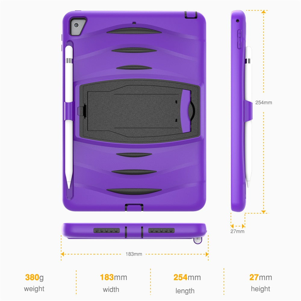 Shock Wave Kickstand Case Anti-Fall Protection With Pencil Holder For 9.7inch iPad 5/iPad 6/iPad Air2/iPad Pro9.7-Purple