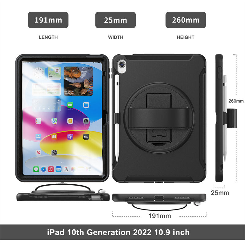 Tablet Case For iPad 10th with 360¡ã Kickstand/Hand Strap Shockproof-Black