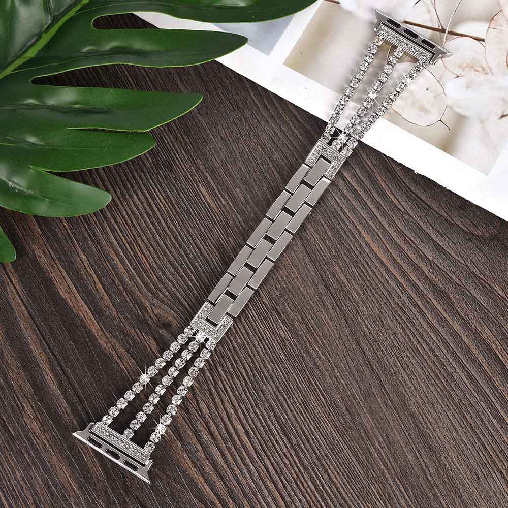 Three Rows Diamond Metal Watch Band For Apple Watch SE/6/5/4/3/2/1(Silver)