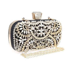 Womens Sparkly Crystal Clutch Bag Bridal Purse Evening Handbag-Black