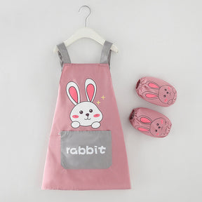 Children Cute Animal Pattern Painting Waterproof Apron Set-Rabbit