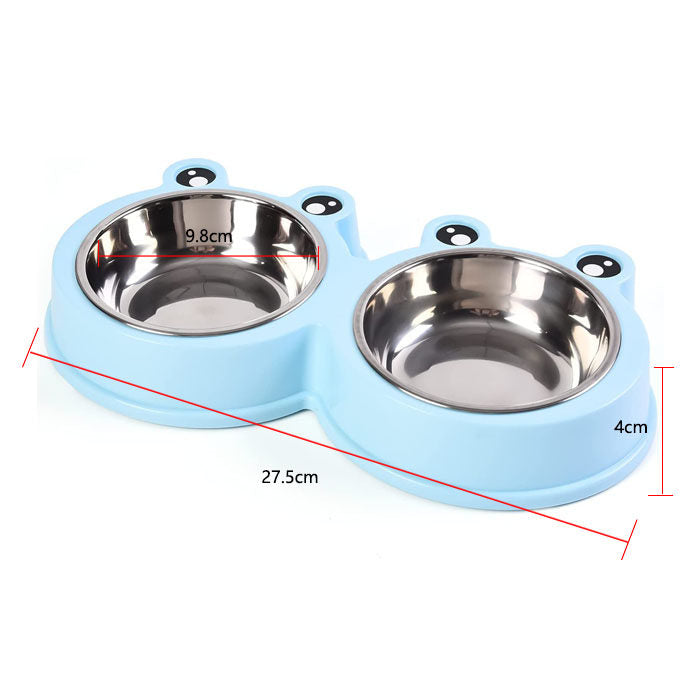 Macaron Double Dog Cat Bowls Cute Modeling No-Slip Stainless Steel Pet Bowls-Blue