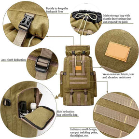 80L Outdoor Tactical Backpack Large Capacity Waterproof Backpack for Camping Hiking-ArmyGreen