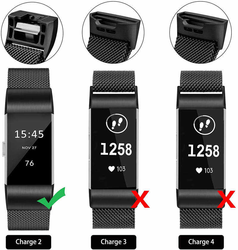 Stainless Steel Magnetic Strap For Fitbit Charge 2 Replacement Bracelets Milanese-Black