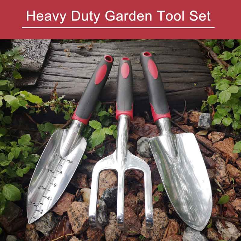 3Pcs Heavy Duty Gardening Tools Cast Aluminum with Soft Rubberized Non-Slip Handle Garden Tools Set -Red