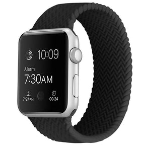 Soft Silicone Solo Loop Braided Wristbands Replacement Strap for iWatch Series SE/6/5/4/3/2/1-Black