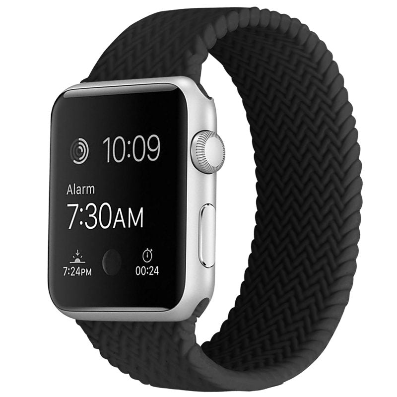Soft Silicone Solo Loop Braided Wristbands Replacement Strap for iWatch Series SE/6/5/4/3/2/1-Black