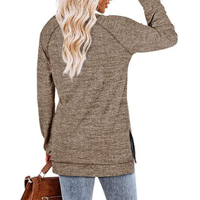 Womens Fall Crewneck Tunic Tops Loose Long Sleeve-Khaki