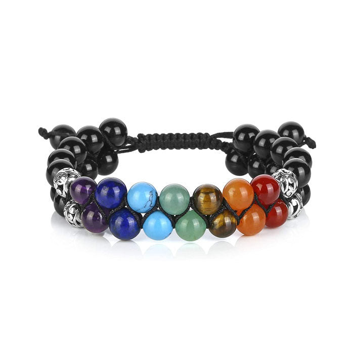 Bead Bracelet 7 Chakras Healing Crystals Bracelet Stone Beads Double Layer Bracelets-Black Agate Bracelet