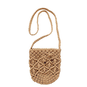 Womens Hand Woven Crossbody Bag Beach Casual Shoulder Bag-Brown