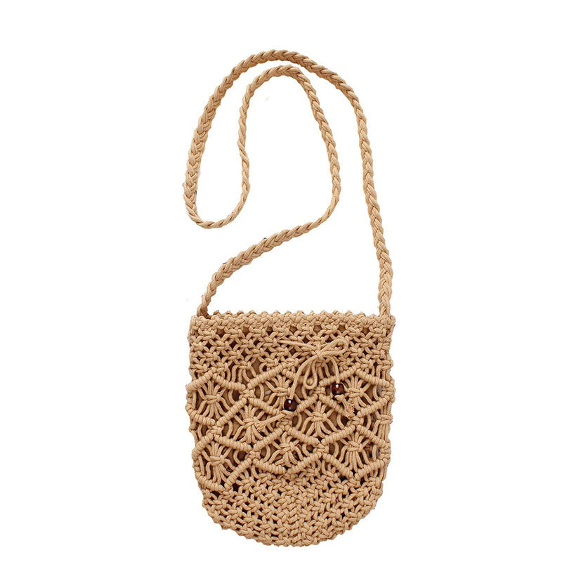 Womens Hand Woven Crossbody Bag Beach Casual Shoulder Bag-Brown