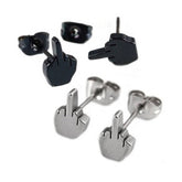 2 Pairs Punk Stainless Steel Middle Finger Ear Studs Womens Mens