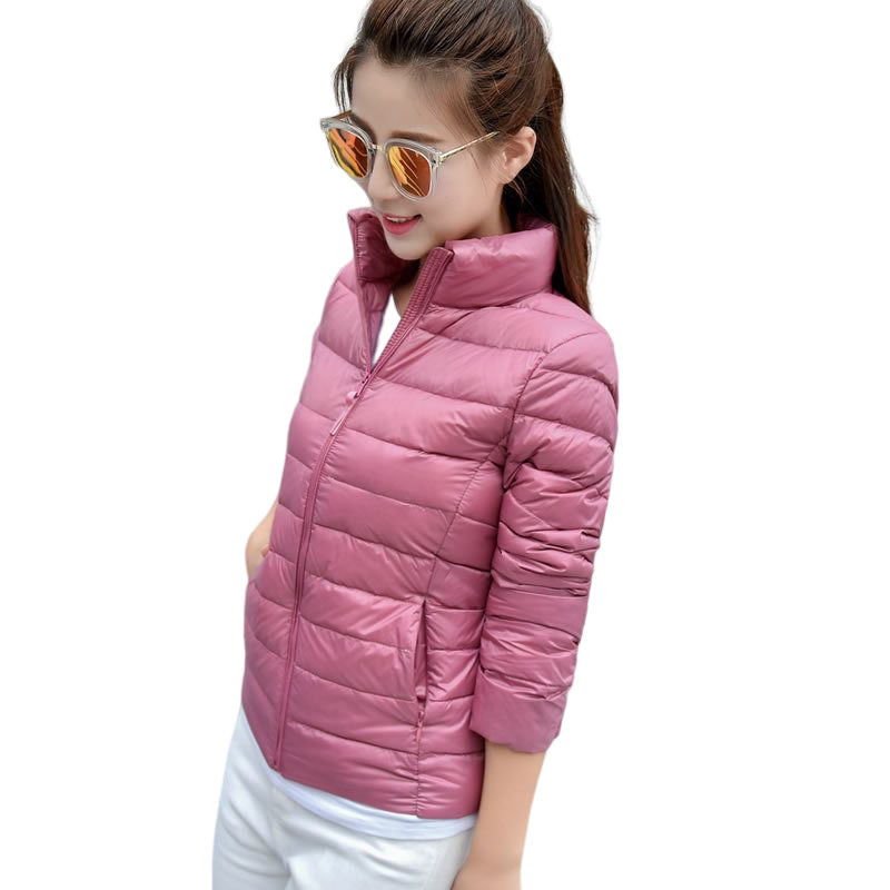 Lookbook Womens Lightweight Puffer Jacket Winter Stand Collar Short Coat-Pink
