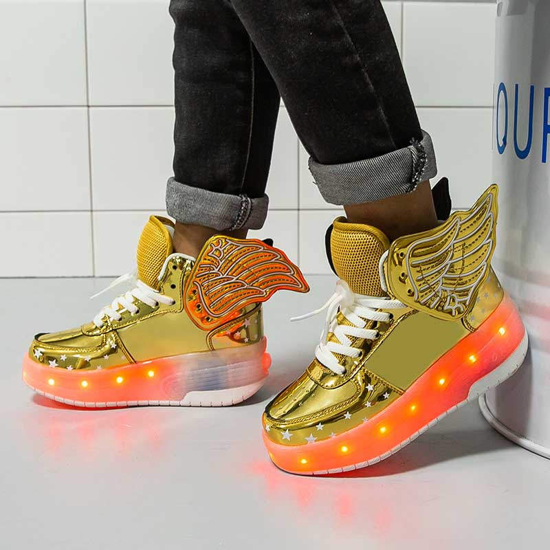 Kids LED Light Up Shoes High top Dancing Sneakers for Boys Girls-Golden