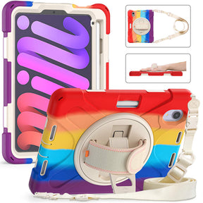 Onepiece iPad Case For iPad Mini 6 Rugged Kids Friendly Case With Holder Shoulder Strap-Colourful Red