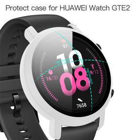 Matte PC Case With Tempered Glass Cover For Huawei GT2 42MM/46MM-White