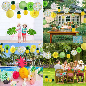 10pcs Hawaiian Party Decorations Pineapple Honeycomb Ball Paper Lanterns Paper Fans for Birthday Luau Tropical Bachelorette Party