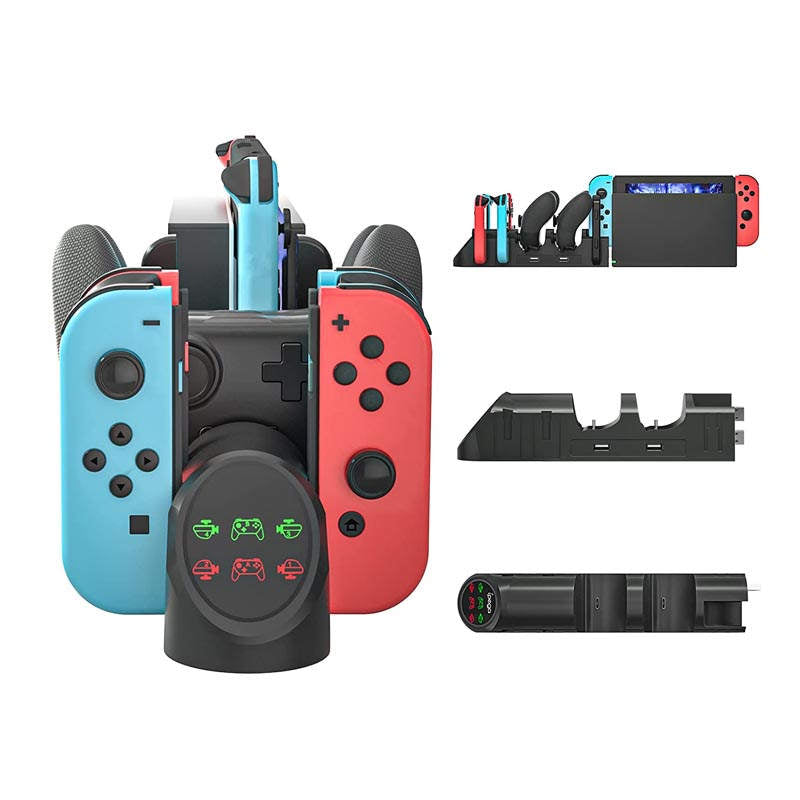 Charging Station with LED Indicator for Switch Joy Cons and Pro Controllers