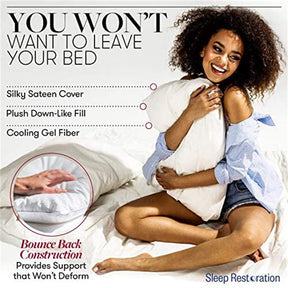 Bed Pillows for Sleeping Set of 2 - Soft Allergy Friendly Cooling Luxury Gel Pillow for Back Stomach or Side Sleepers