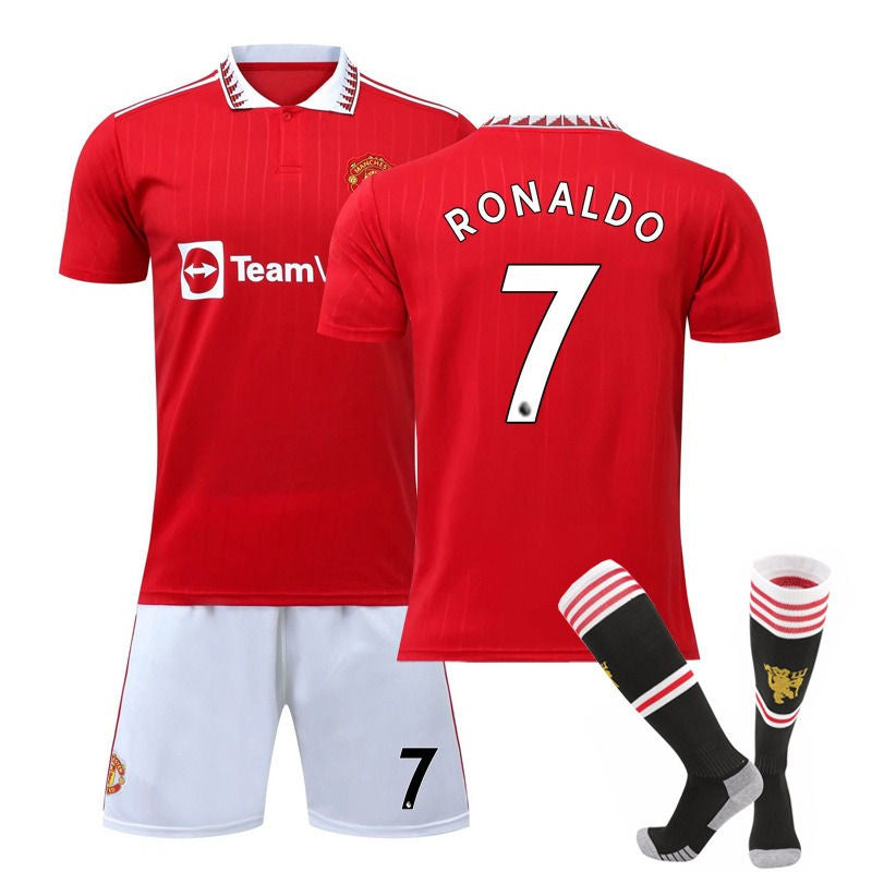 RONALDO #7 Manchester United F.C Home Jersey 2022/23 Soccer Jersey Set For Adult Kids