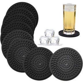 Silicone Drink Coasters Set of 8 Absorbent Rubber Coaster Jar Opener Heat Resistant Grips-Black