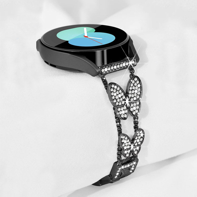 20mm Metal Watchband Butterfly Bling Diamond for Galaxy Watch 3/4/5-Black