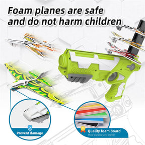 Bubble Catapult Plane Toy with 4 Glider Outdoor Sport Toys for Kids-Green