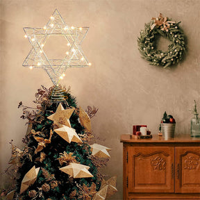 Hexagonal Star Light with 20 LED for Christmas Tree Topper Decoration-Silver