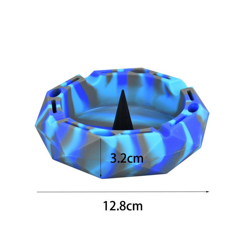 Geometric Silicone Ashtray Eco-Friendly Portable Unbreakable Tabletop Tray for Cigarettes Cigar -Blue+Gray