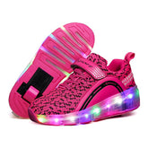 Kids LED Roller Skate Shoes with Single Wheel Sport Sneaker-Pink